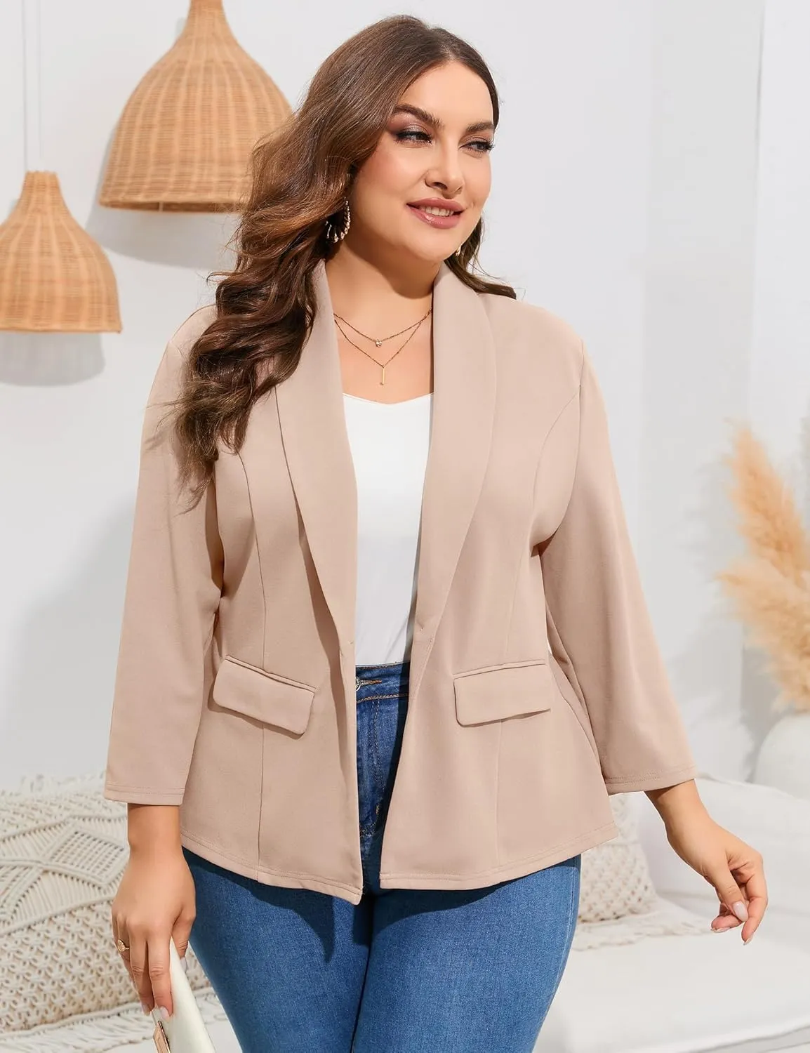 ShopWonder Women's Plus Size Casual Blazers Open Front Work Office Jackets Blazer with Pockets