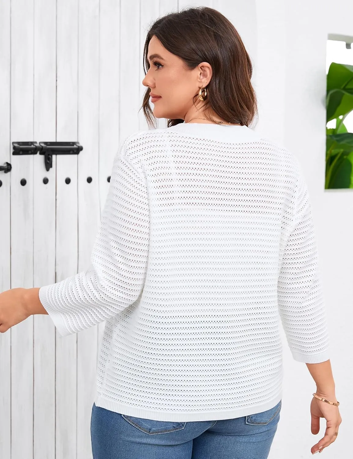 ShopWonder Womens Plus Size Summer Cardigan 3/4 Length Sleeve Sweaters Lightweight Casual Knitted Open Front Cardigans