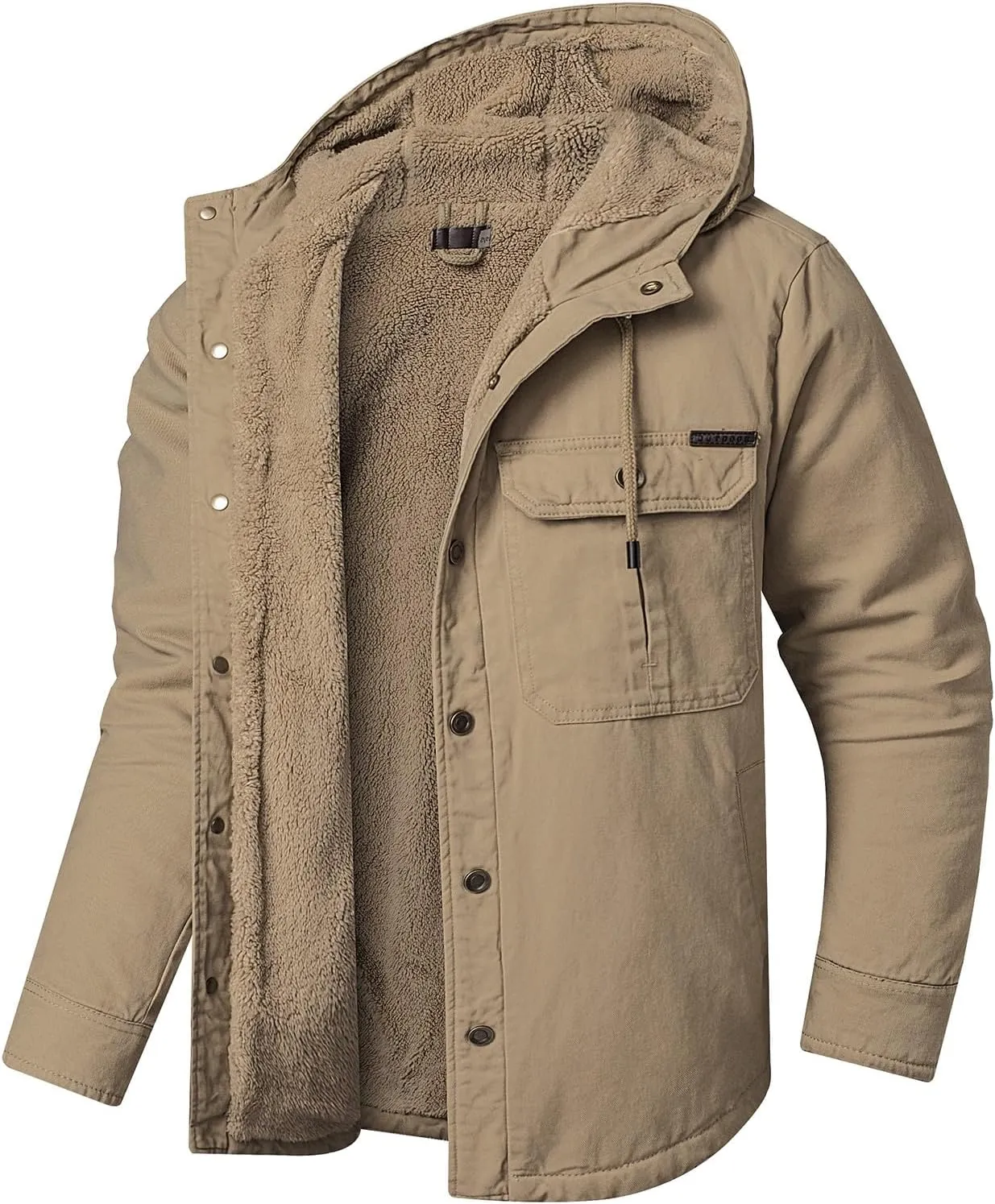 Smoneyful Mens Fleece Jacket Hooded Thicken Warm Hooded Flannel Shirts Button Down Tops Fall Wool Coat Jacket with Pocket