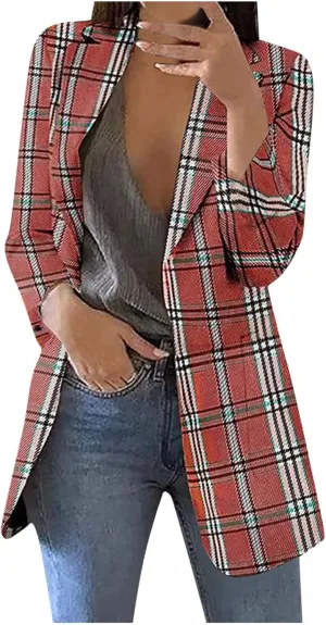 Solid Color Blazers for Women Business Casual Plaid Blazer Jacket Office Work Jackets 2024 Fall Coats