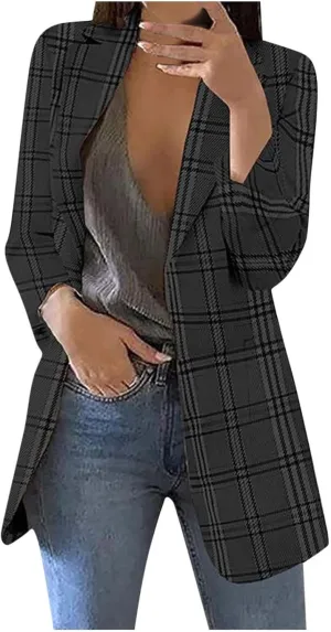 Solid Color Blazers for Women Business Casual Plaid Blazer Jacket Office Work Jackets 2024 Fall Coats