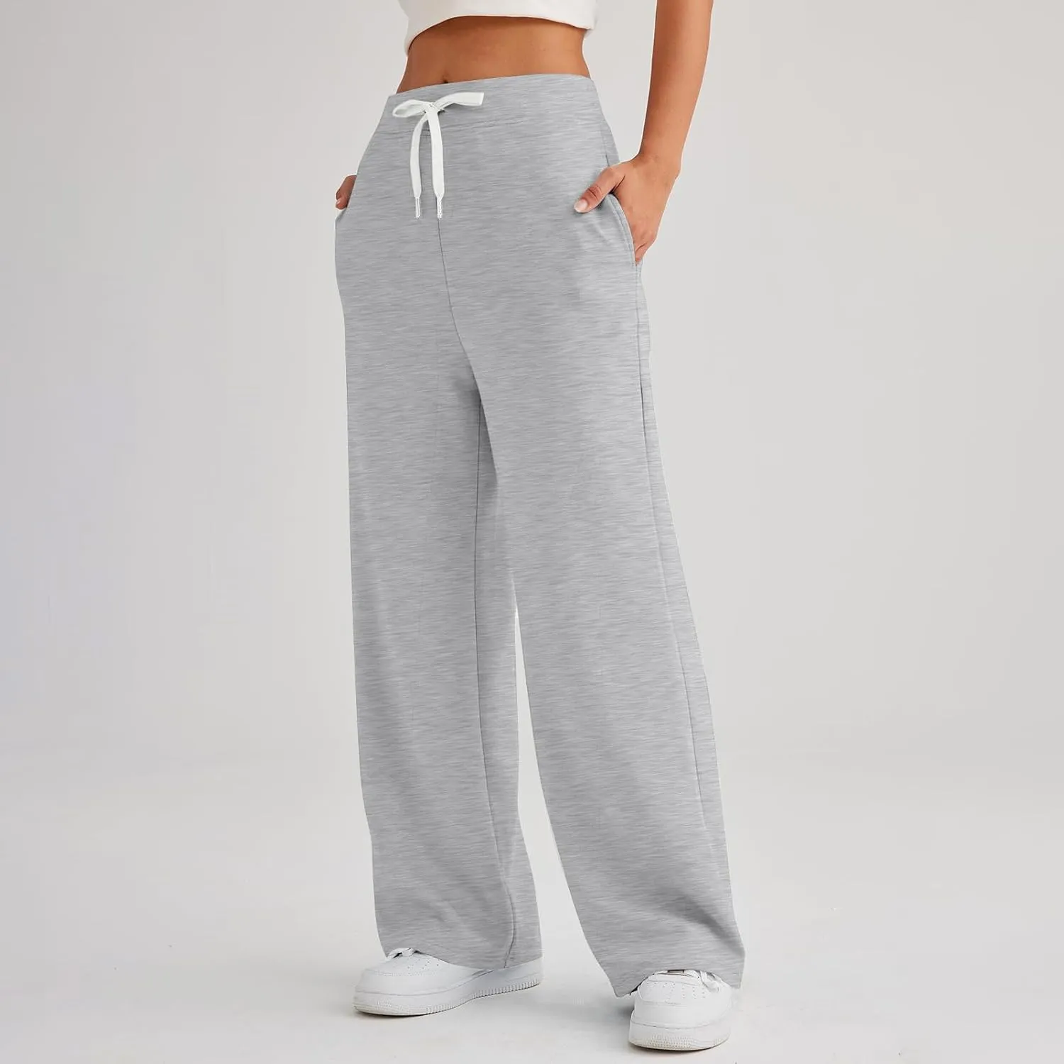 Straight Leg Wide Sweatpants Women's Sports Fitness Pants Casual Loose High Waist Pants Drawstring Jogging Pants