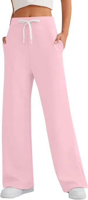 Straight Leg Wide Sweatpants Women's Sports Fitness Pants Casual Loose High Waist Pants Drawstring Jogging Pants