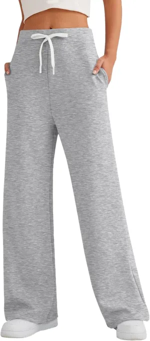 Straight Leg Wide Sweatpants Women's Sports Fitness Pants Casual Loose High Waist Pants Drawstring Jogging Pants