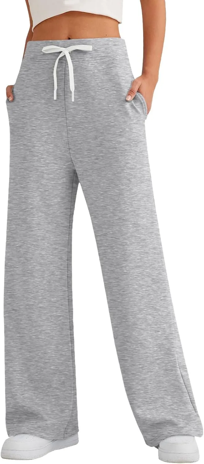 Straight Leg Wide Sweatpants Women's Sports Fitness Pants Casual Loose High Waist Pants Drawstring Jogging Pants