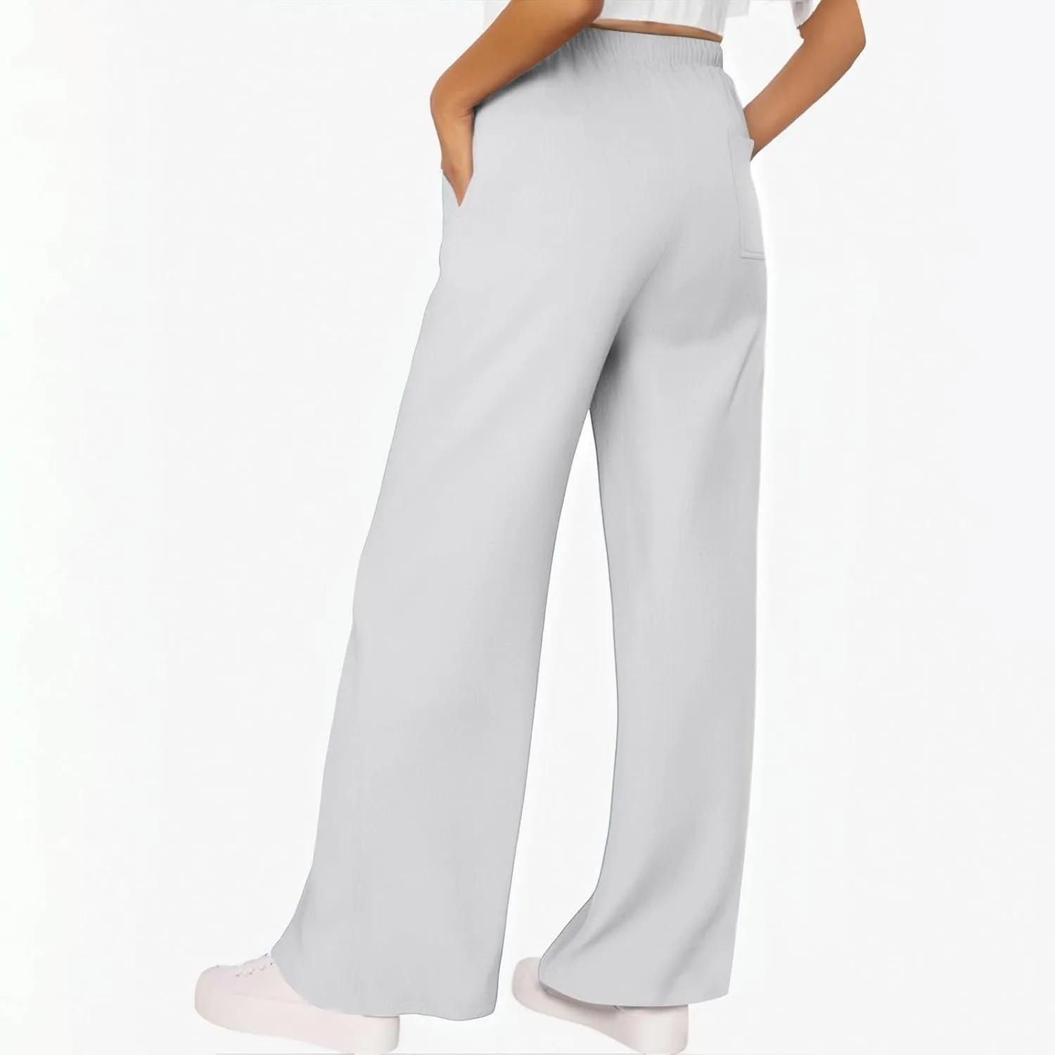 Summer Pants for Women 2025 Elastic High Waisted Wide Leg Pants Beach Vacation Cover Up Lounge Pants with Pockets