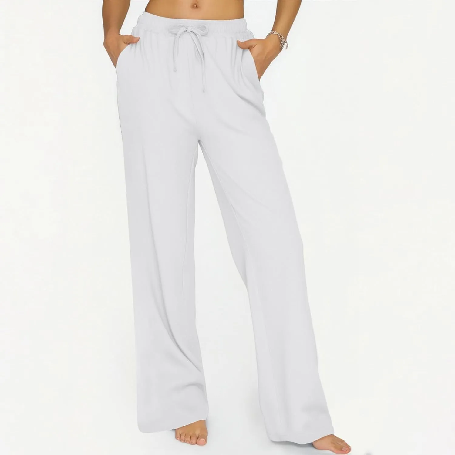 Summer Pants for Women 2025 Elastic High Waisted Wide Leg Pants Beach Vacation Cover Up Lounge Pants with Pockets