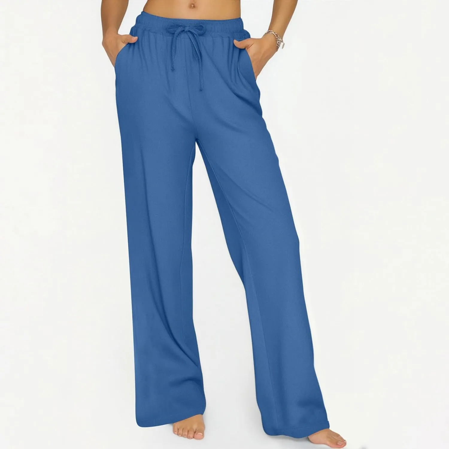 Summer Pants for Women 2025 Elastic High Waisted Wide Leg Pants Beach Vacation Cover Up Lounge Pants with Pockets