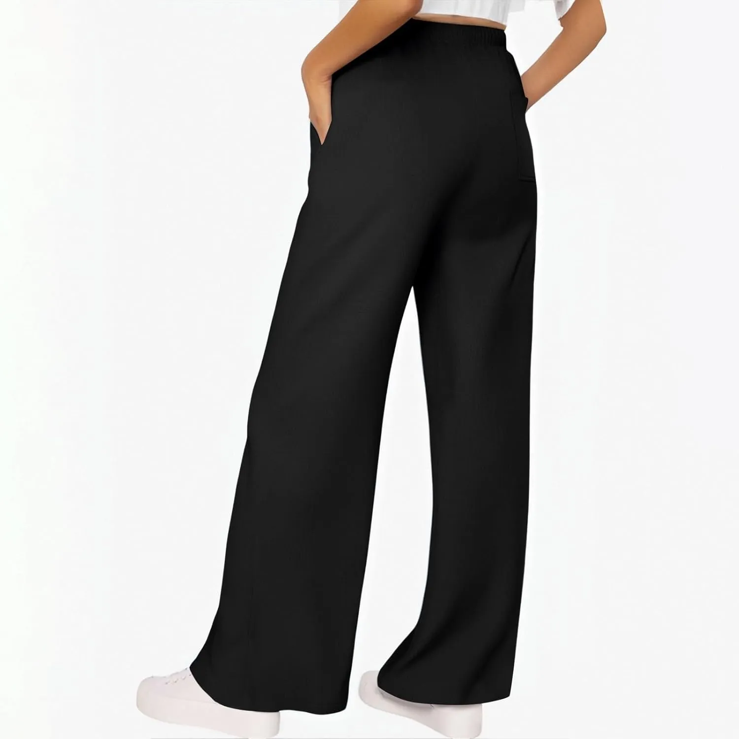 Summer Pants for Women 2025 Elastic High Waisted Wide Leg Pants Beach Vacation Cover Up Lounge Pants with Pockets