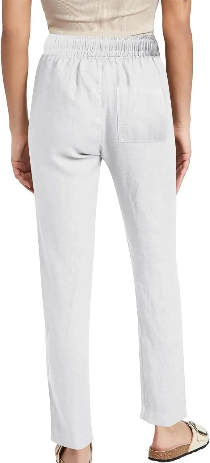 Summer Pants for Women 2025 Elastic High Waisted Wide Leg Pants Beach Vacation Cover Up Lounge Pants with Pockets