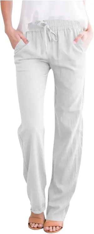 Summer Pants for Women 2025 Elastic High Waisted Wide Leg Pants Beach Vacation Cover Up Lounge Pants with Pockets