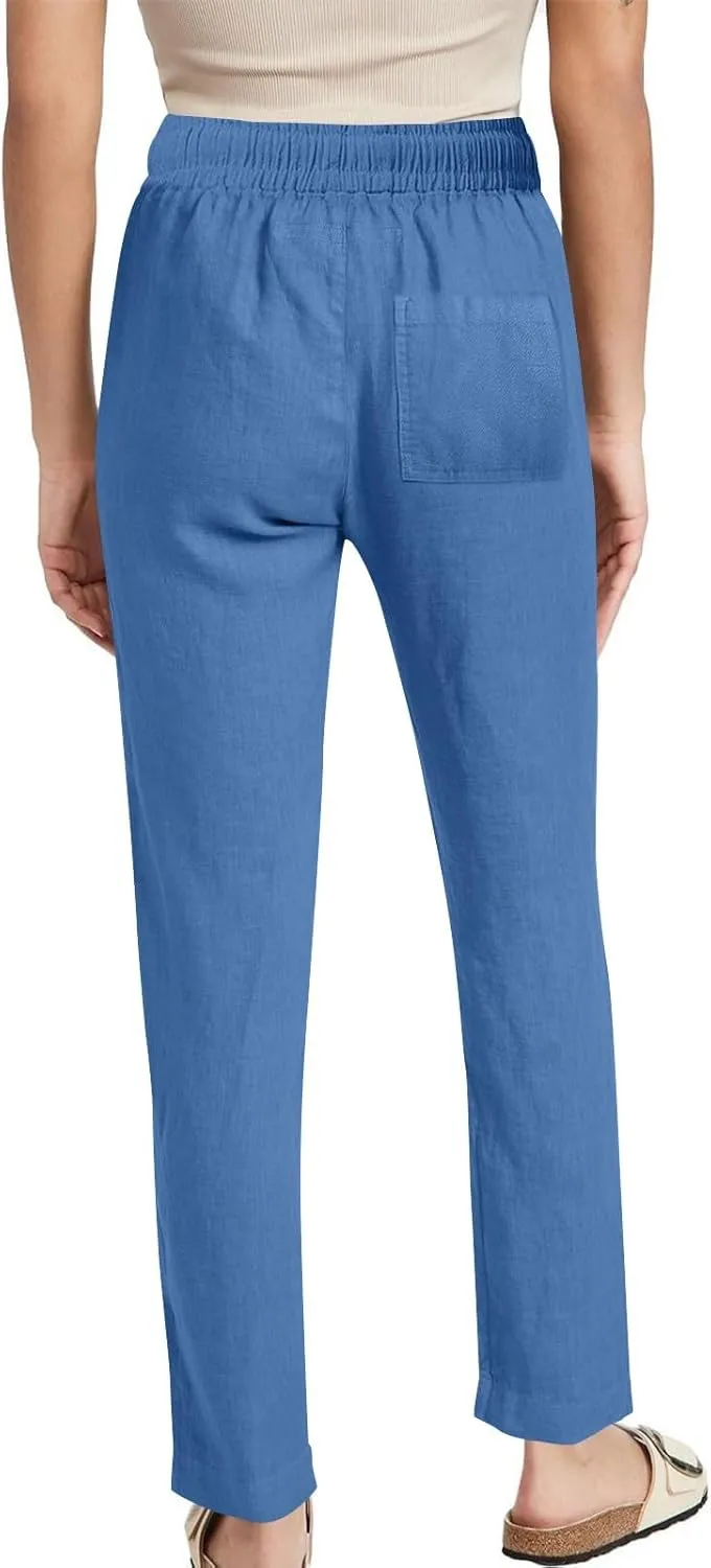 Summer Pants for Women 2025 Elastic High Waisted Wide Leg Pants Beach Vacation Cover Up Lounge Pants with Pockets