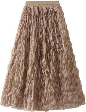 Summer Skirt for Women Trendy High Elastic Waist Lightweight Sheer A-Line Pleated Flared Maxi Shirts Long Streetwear
