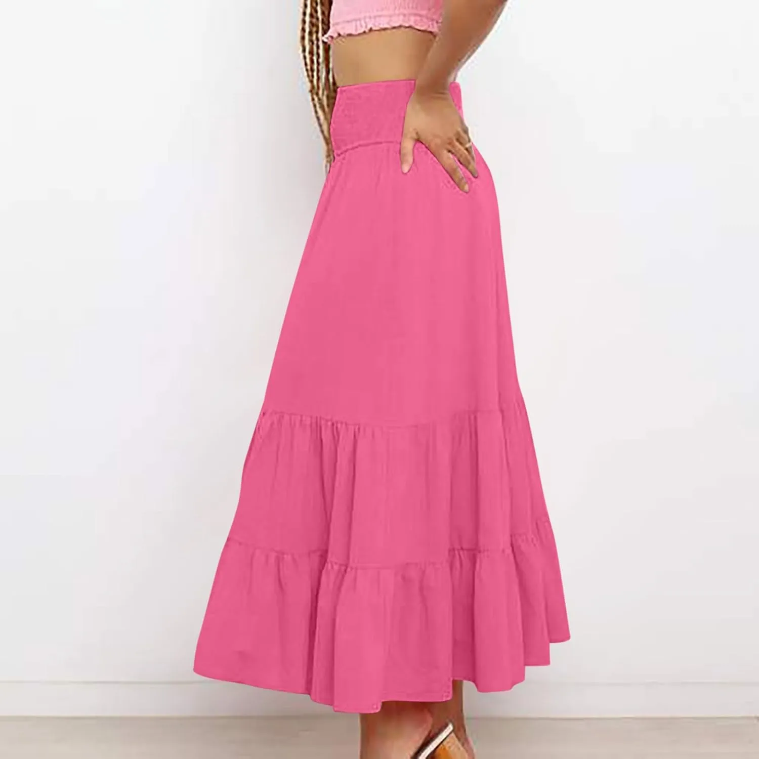 Summer Skirts for Women 2025 Trendy High Waist Long Ruffle Casual Beach Flowy Tiered Maxi Boho Aline Ladies Skirt