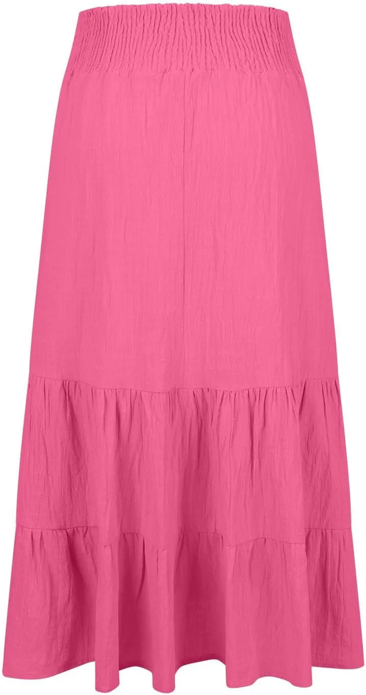 Summer Skirts for Women 2025 Trendy High Waist Long Ruffle Casual Beach Flowy Tiered Maxi Boho Aline Ladies Skirt