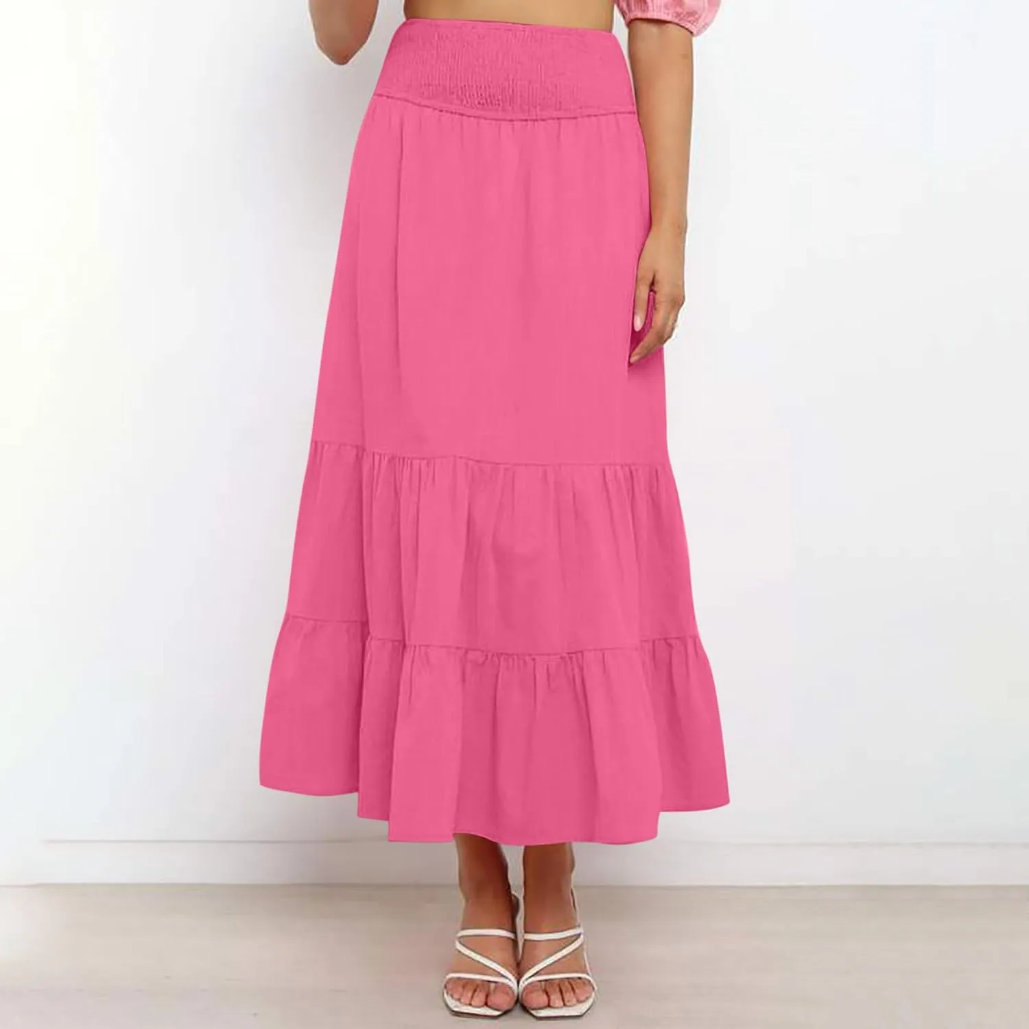 Summer Skirts for Women 2025 Trendy High Waist Long Ruffle Casual Beach Flowy Tiered Maxi Boho Aline Ladies Skirt