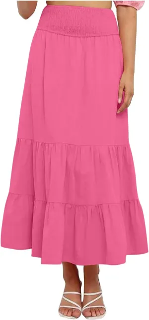 Summer Skirts for Women 2025 Trendy High Waist Long Ruffle Casual Beach Flowy Tiered Maxi Boho Aline Ladies Skirt