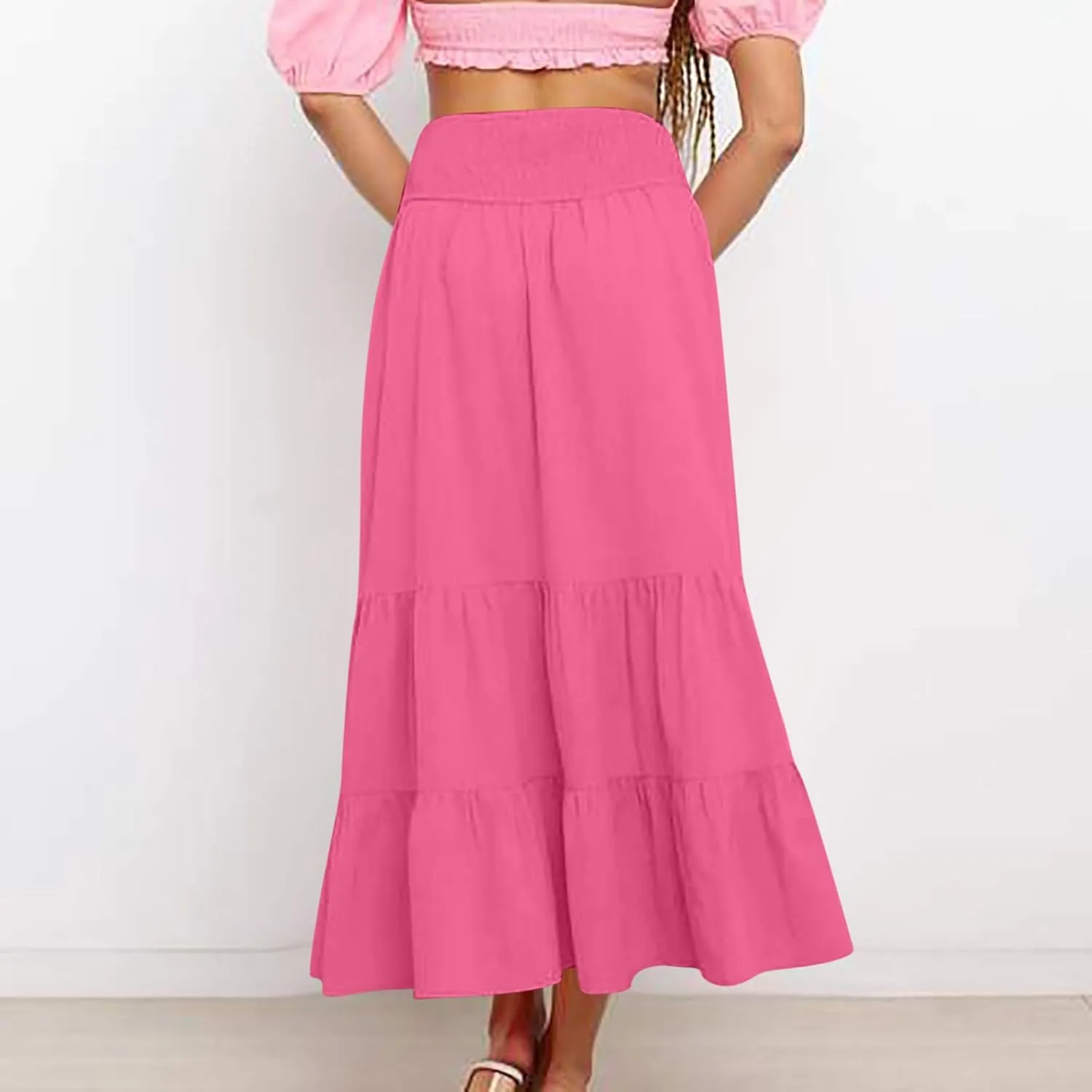 Summer Skirts for Women 2025 Trendy High Waist Long Ruffle Casual Beach Flowy Tiered Maxi Boho Aline Ladies Skirt
