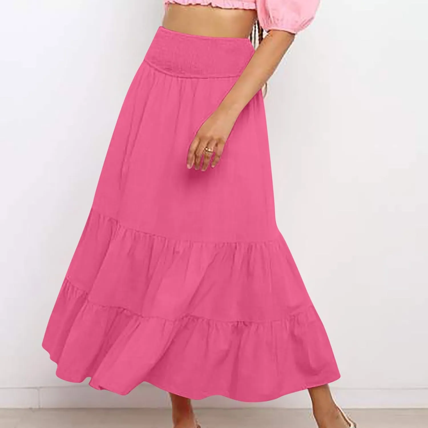Summer Skirts for Women 2025 Trendy High Waist Long Ruffle Casual Beach Flowy Tiered Maxi Boho Aline Ladies Skirt
