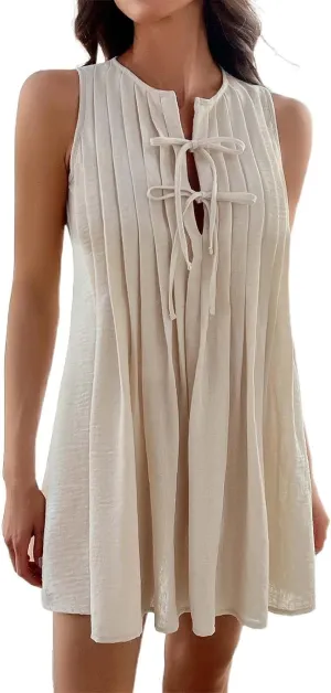 Sundresses for Women,2025 Summer V-Neck a Line Dresses Vintage Sleeveless Beach Sundress Casual Loose Boho Dress