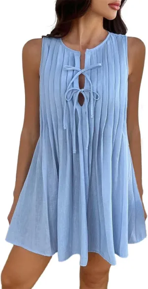 Sundresses for Women,2025 Summer V-Neck a Line Dresses Vintage Sleeveless Beach Sundress Casual Loose Boho Dress