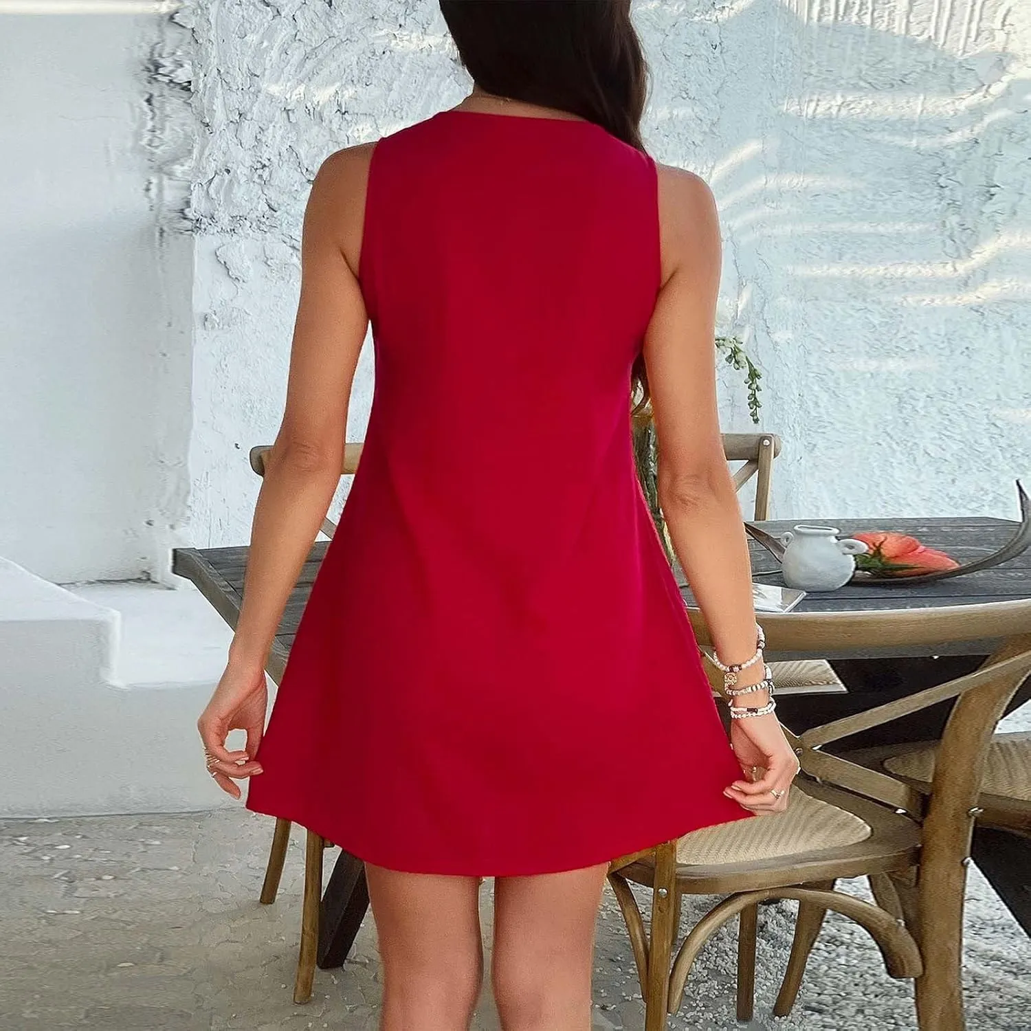 Sundresses for Women,2025 Summer V-Neck a Line Dresses Vintage Sleeveless Beach Sundress Casual Loose Boho Dress