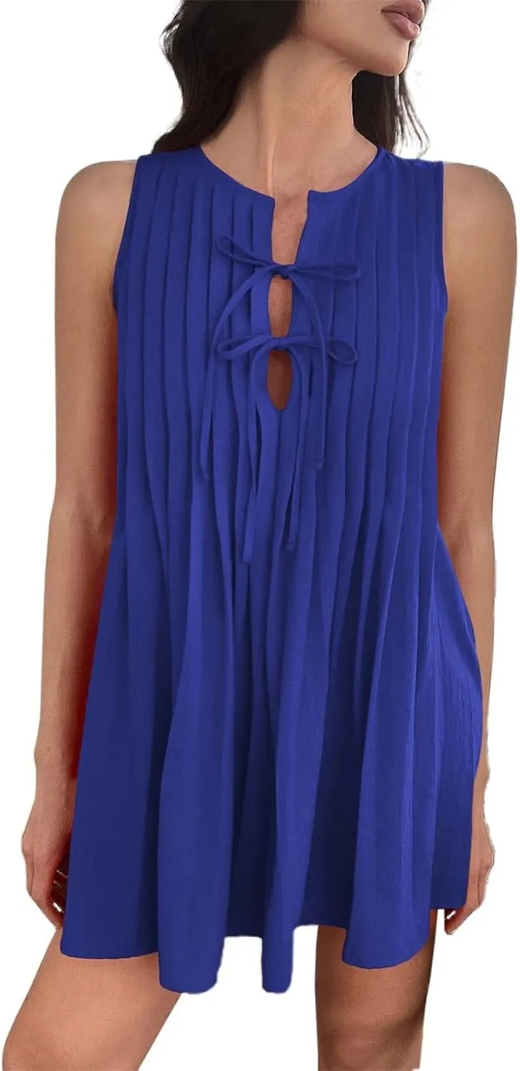 Sundresses for Women,2025 Summer V-Neck a Line Dresses Vintage Sleeveless Beach Sundress Casual Loose Boho Dress