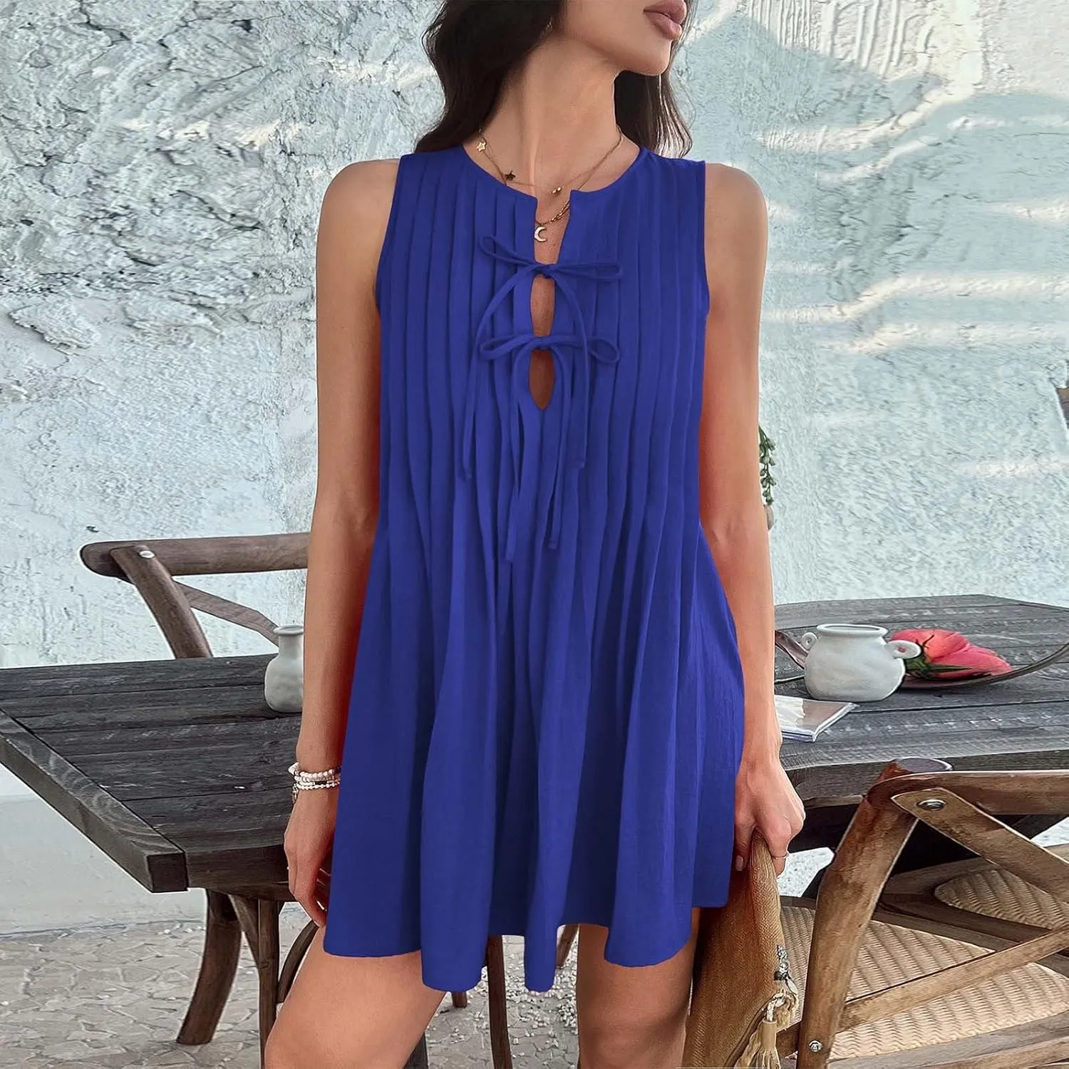 Sundresses for Women,2025 Summer V-Neck a Line Dresses Vintage Sleeveless Beach Sundress Casual Loose Boho Dress