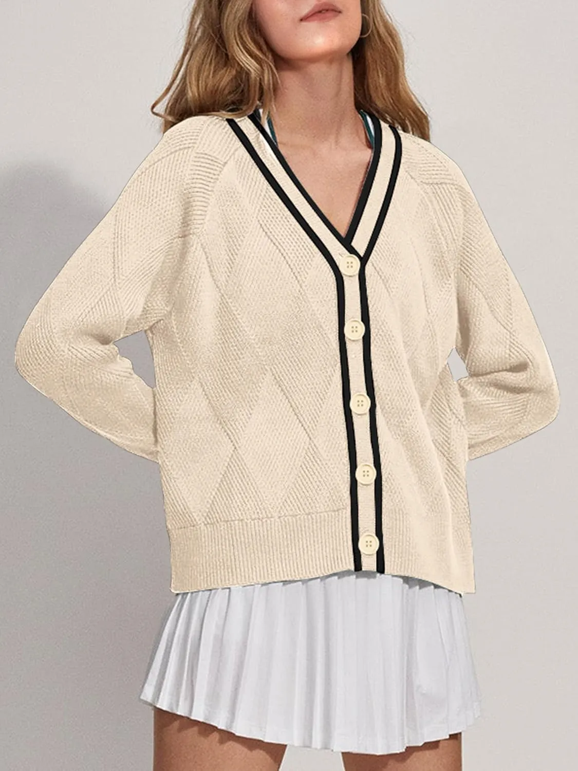 SuperPrity Cardigan Sweaters for Women Fashion 2024 Button Open Front Knit Oversized Cardigans Coat Fall Outfits Outwear