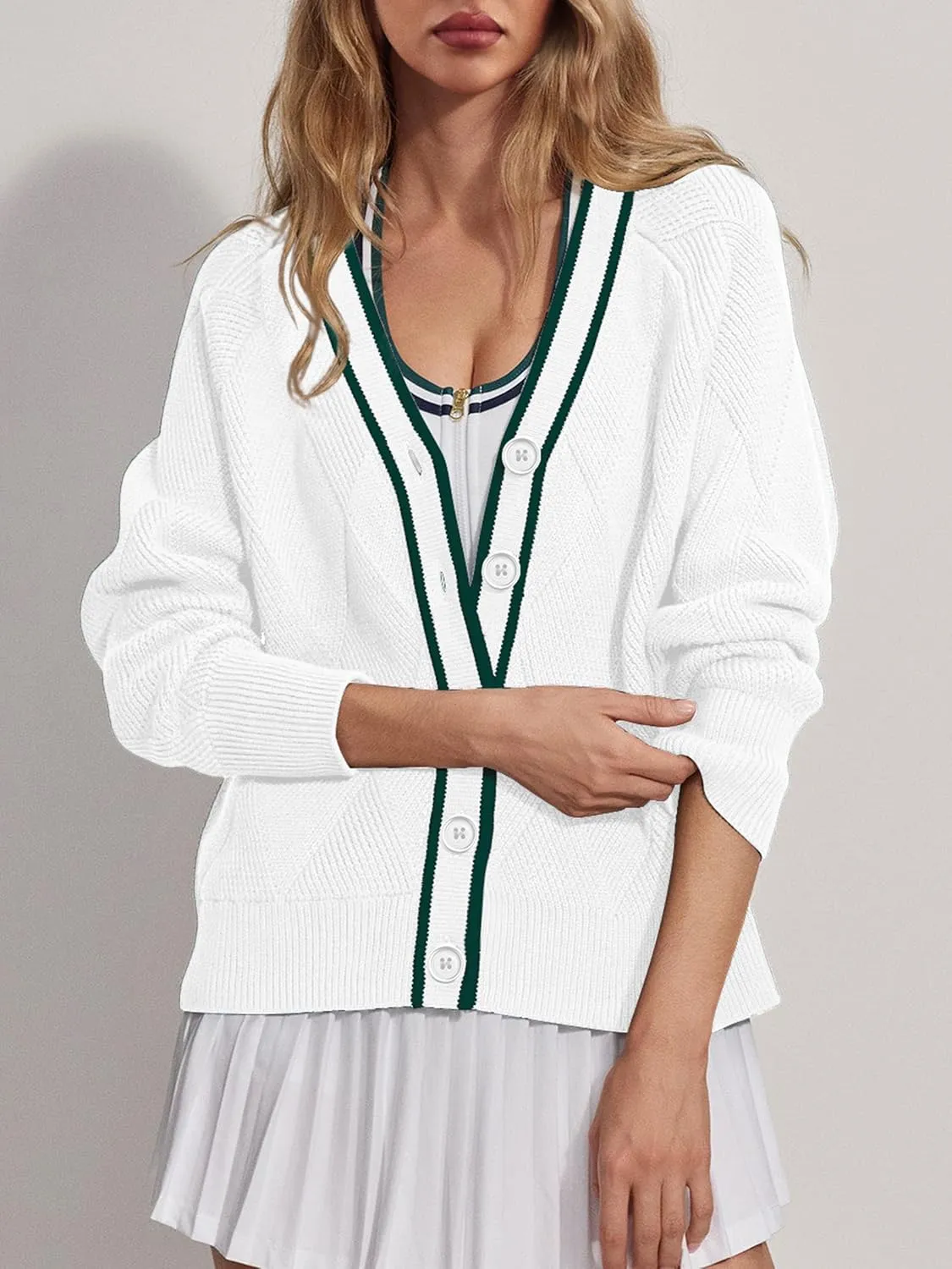 SuperPrity Cardigan Sweaters for Women Fashion 2024 Button Open Front Knit Oversized Cardigans Coat Fall Outfits Outwear
