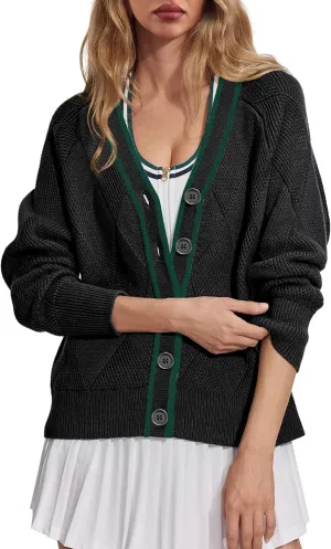 SuperPrity Cardigan Sweaters for Women Fashion 2024 Button Open Front Knit Oversized Cardigans Coat Fall Outfits Outwear