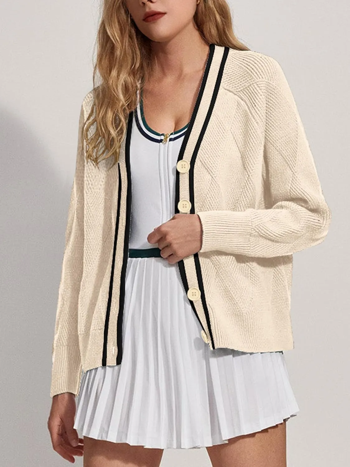 SuperPrity Cardigan Sweaters for Women Fashion 2024 Button Open Front Knit Oversized Cardigans Coat Fall Outfits Outwear