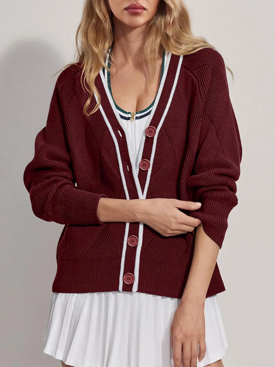 SuperPrity Cardigan Sweaters for Women Fashion 2024 Button Open Front Knit Oversized Cardigans Coat Fall Outfits Outwear