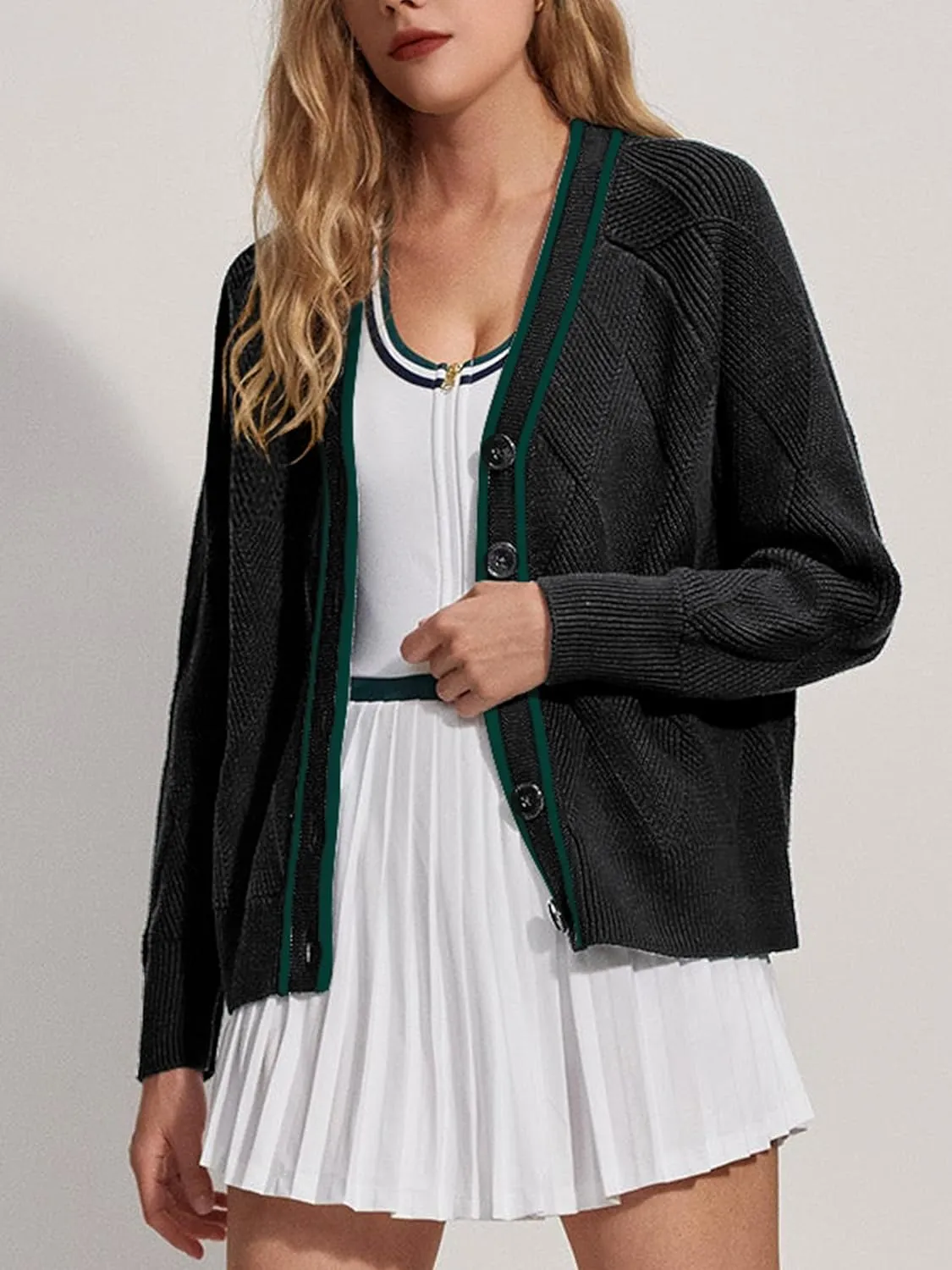 SuperPrity Cardigan Sweaters for Women Fashion 2024 Button Open Front Knit Oversized Cardigans Coat Fall Outfits Outwear