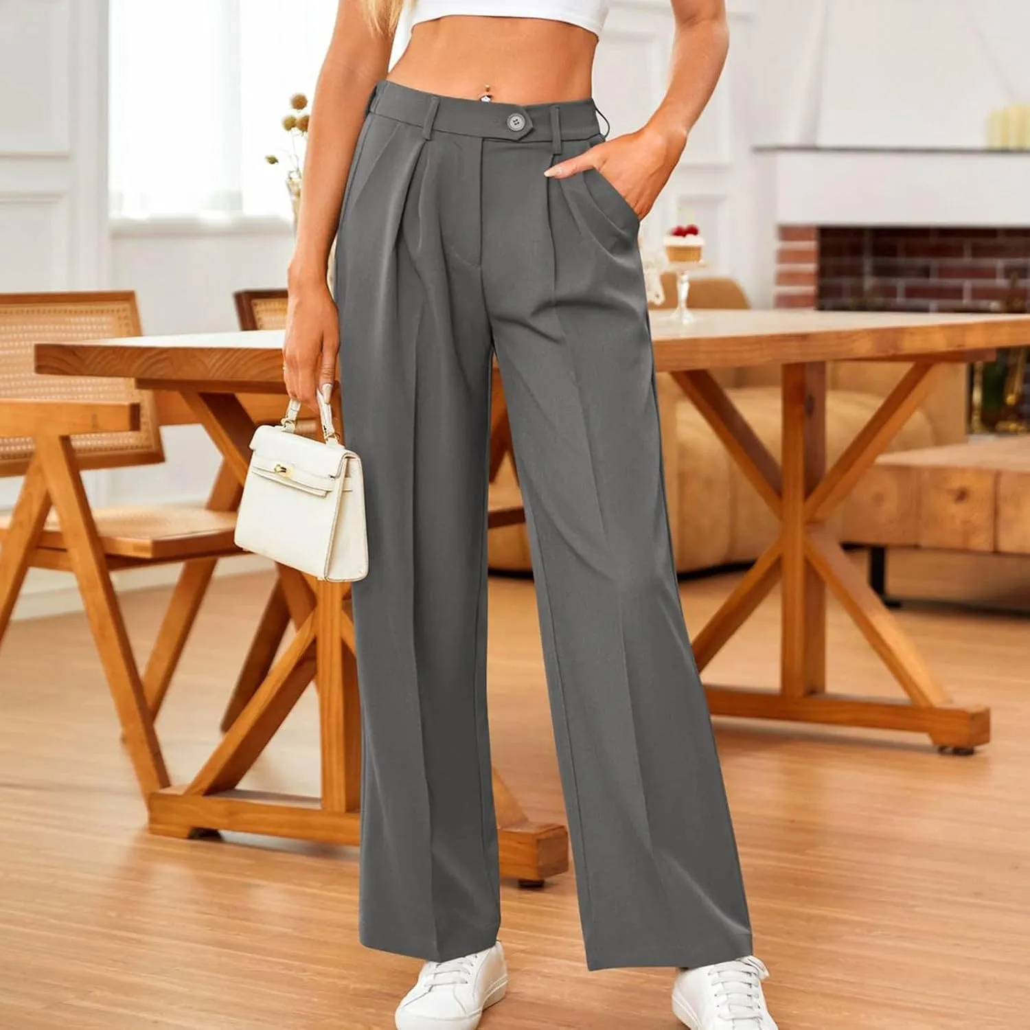 Sweatpants for Women Plus Size Straight Leg Pants Wide Leg Dress Pants High Waisted Casual Trousers with Pockets