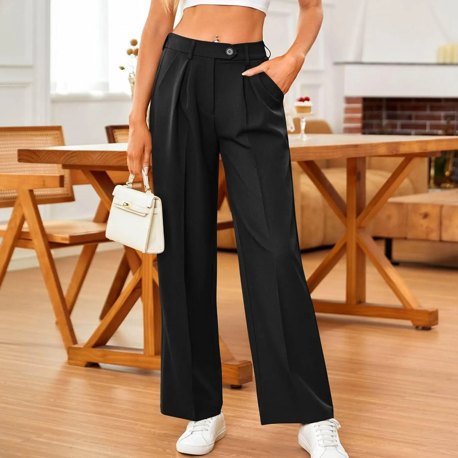 Sweatpants for Women Plus Size Straight Leg Pants Wide Leg Dress Pants High Waisted Casual Trousers with Pockets