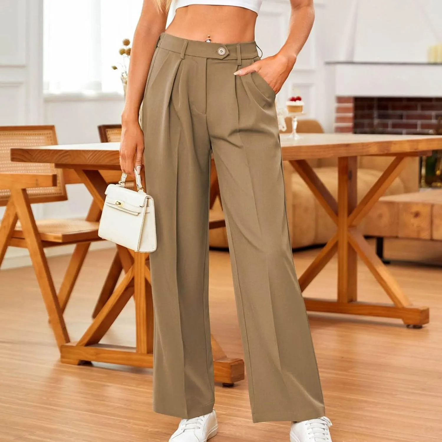 Sweatpants for Women Plus Size Straight Leg Pants Wide Leg Dress Pants High Waisted Casual Trousers with Pockets