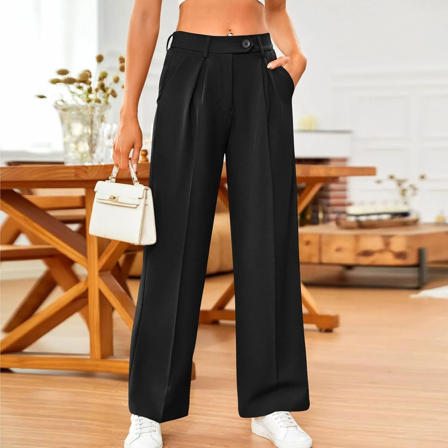 Sweatpants for Women Plus Size Straight Leg Pants Wide Leg Dress Pants High Waisted Casual Trousers with Pockets