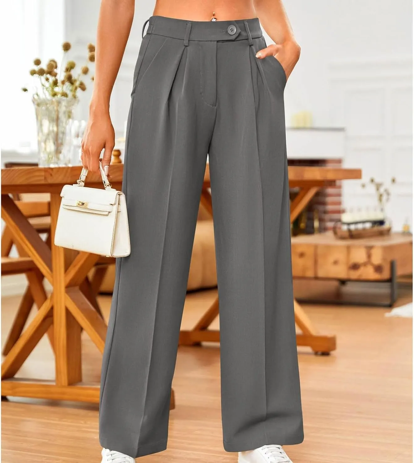 Sweatpants for Women Plus Size Straight Leg Pants Wide Leg Dress Pants High Waisted Casual Trousers with Pockets