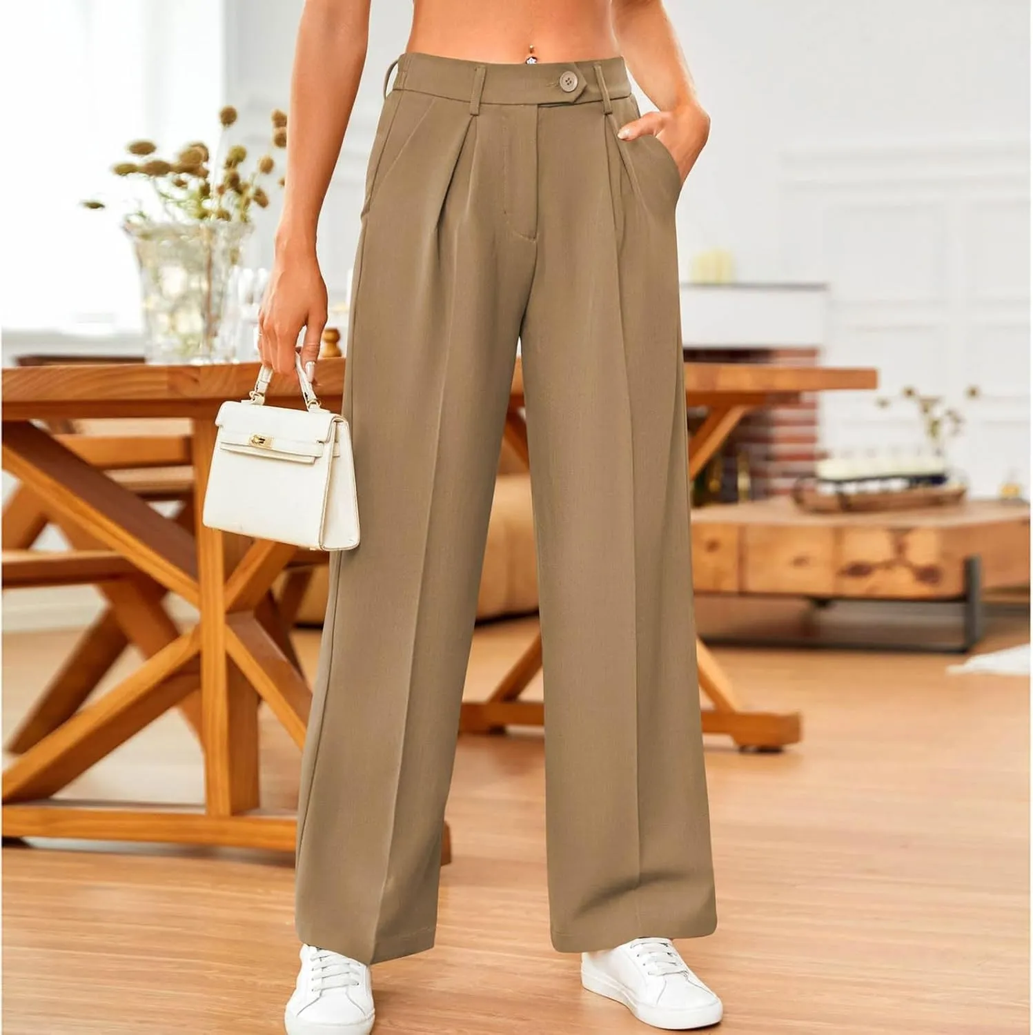 Sweatpants for Women Plus Size Straight Leg Pants Wide Leg Dress Pants High Waisted Casual Trousers with Pockets