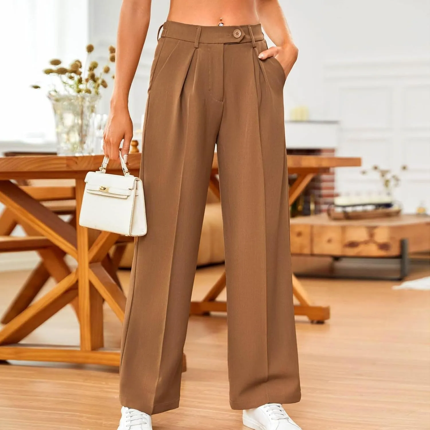 Sweatpants for Women Plus Size Straight Leg Pants Wide Leg Dress Pants High Waisted Casual Trousers with Pockets