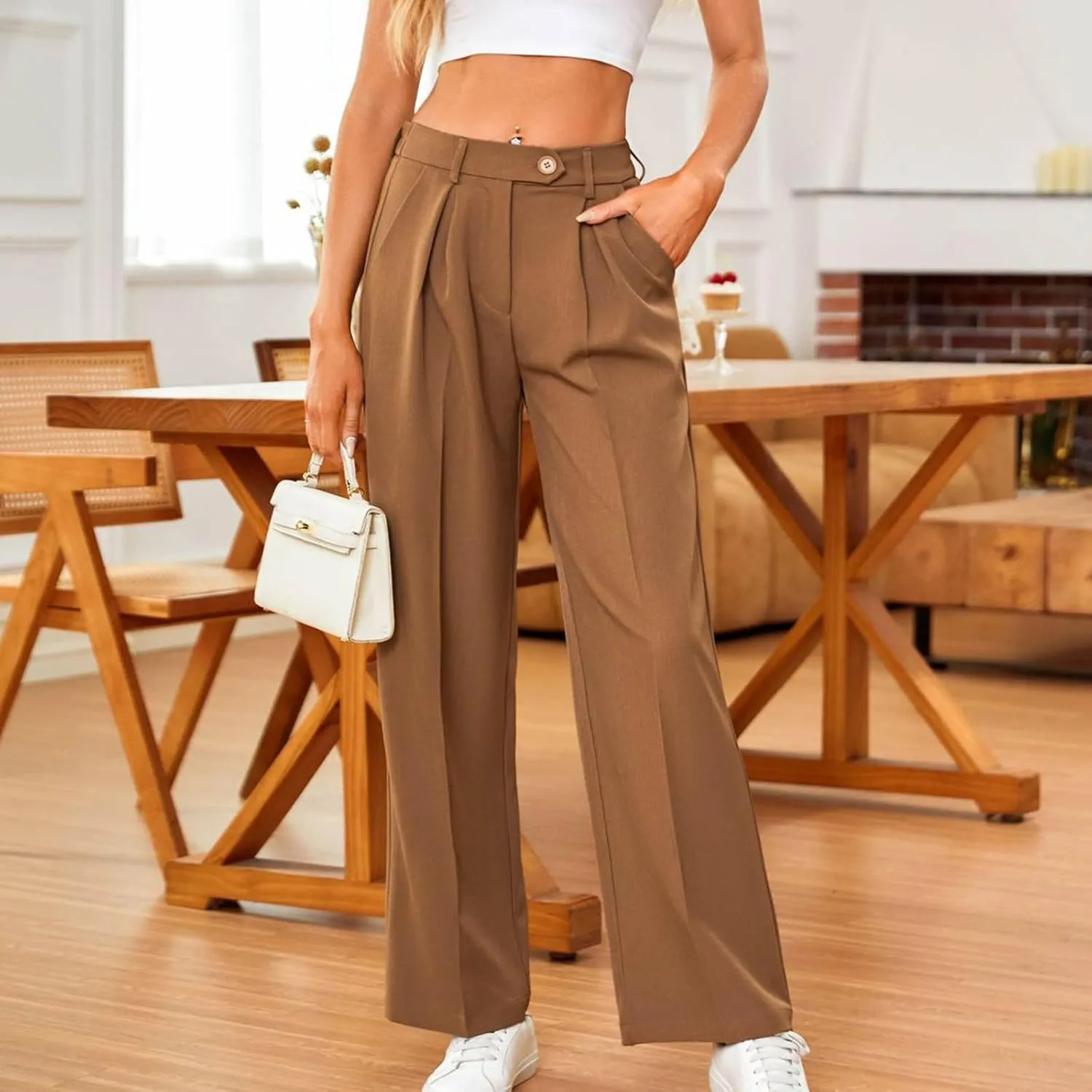 Sweatpants for Women Plus Size Straight Leg Pants Wide Leg Dress Pants High Waisted Casual Trousers with Pockets