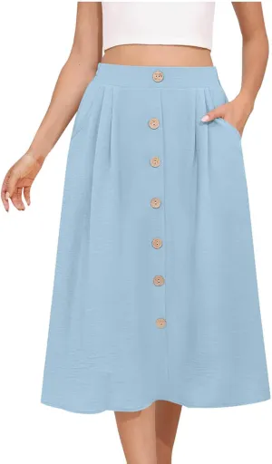 TANGNADE Women Skirts Midi Length Summer Trendy High Waist Flared Below The Knee Skirt Swing Elegant Work Office Outfits