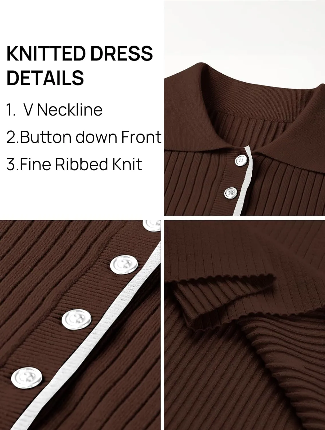 TECREW Women's Long Sleeve V Neck Sweater Maxi Dress Button Bodycon Fitted Fall Ribbed Knit Dresses