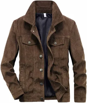 tuduoms Men's Casual Corduroy Trucker Jacket Vintage Long Sleeve Button Down Cotton Corduroy Shirt Shackets Big Tall Jacket