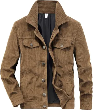 tuduoms Men's Casual Corduroy Trucker Jacket Vintage Long Sleeve Button Down Cotton Corduroy Shirt Shackets Big Tall Jacket