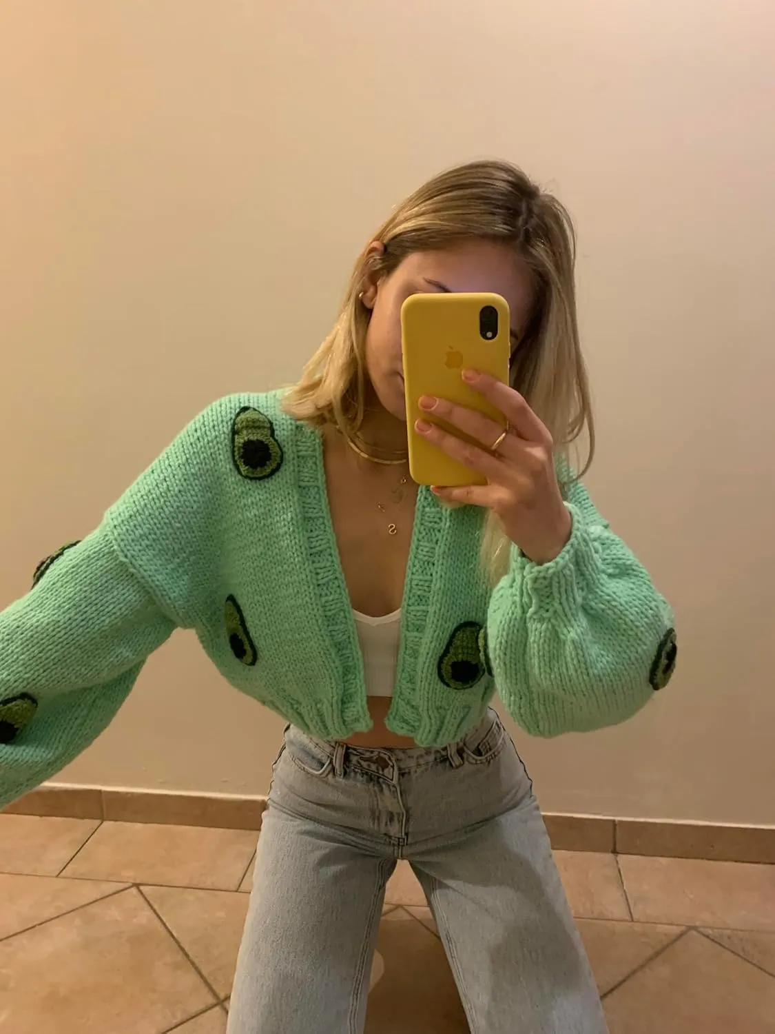 UAURORAO Women Oversized Cute Cardigan Fruit Embroidered Cropped Sweater Coat Button Chunky Knit Aesthetic Cardigans