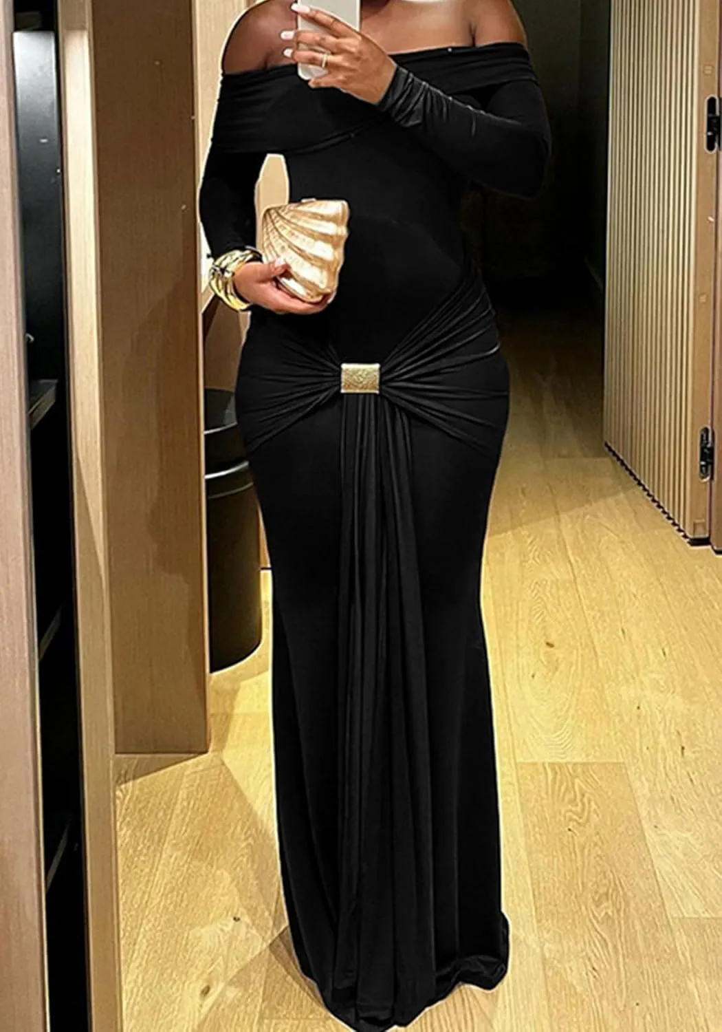 Unybwonn Sexy Off Shoulder Maxi Dress for Women Bodycon Stretchy Long Sleeve Wrap Dresses Party Cocktail Mesh Dresses
