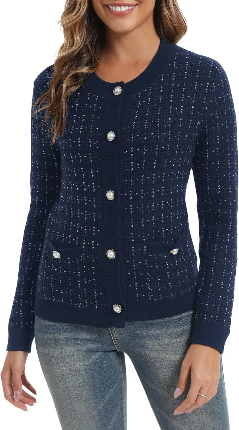 Urban CoCo Women's Open Front Button Down Knit Cropped Cardigan Casual Long Sleeve Sweater Jacket