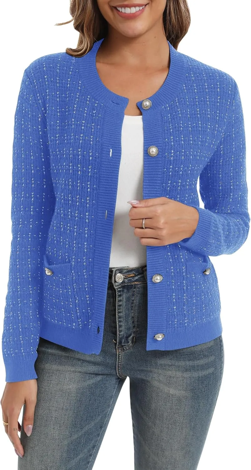 Urban CoCo Women's Open Front Button Down Knit Cropped Cardigan Casual Long Sleeve Sweater Jacket